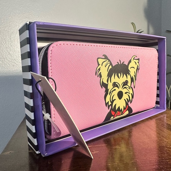 Mark Tetro Pink Long Wallet zip around with Yorkie Dog Design new in box - Picture 2 of 4
